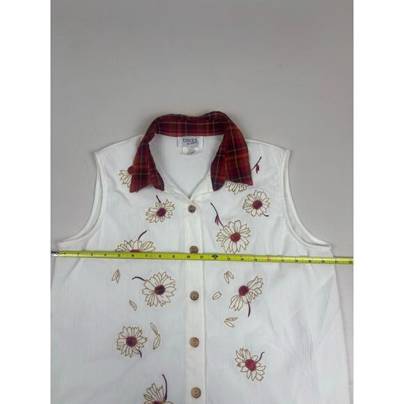 90s Cottagecore Embroidered Sunflower Button Down Vest Top XL - Picture 5 of 6